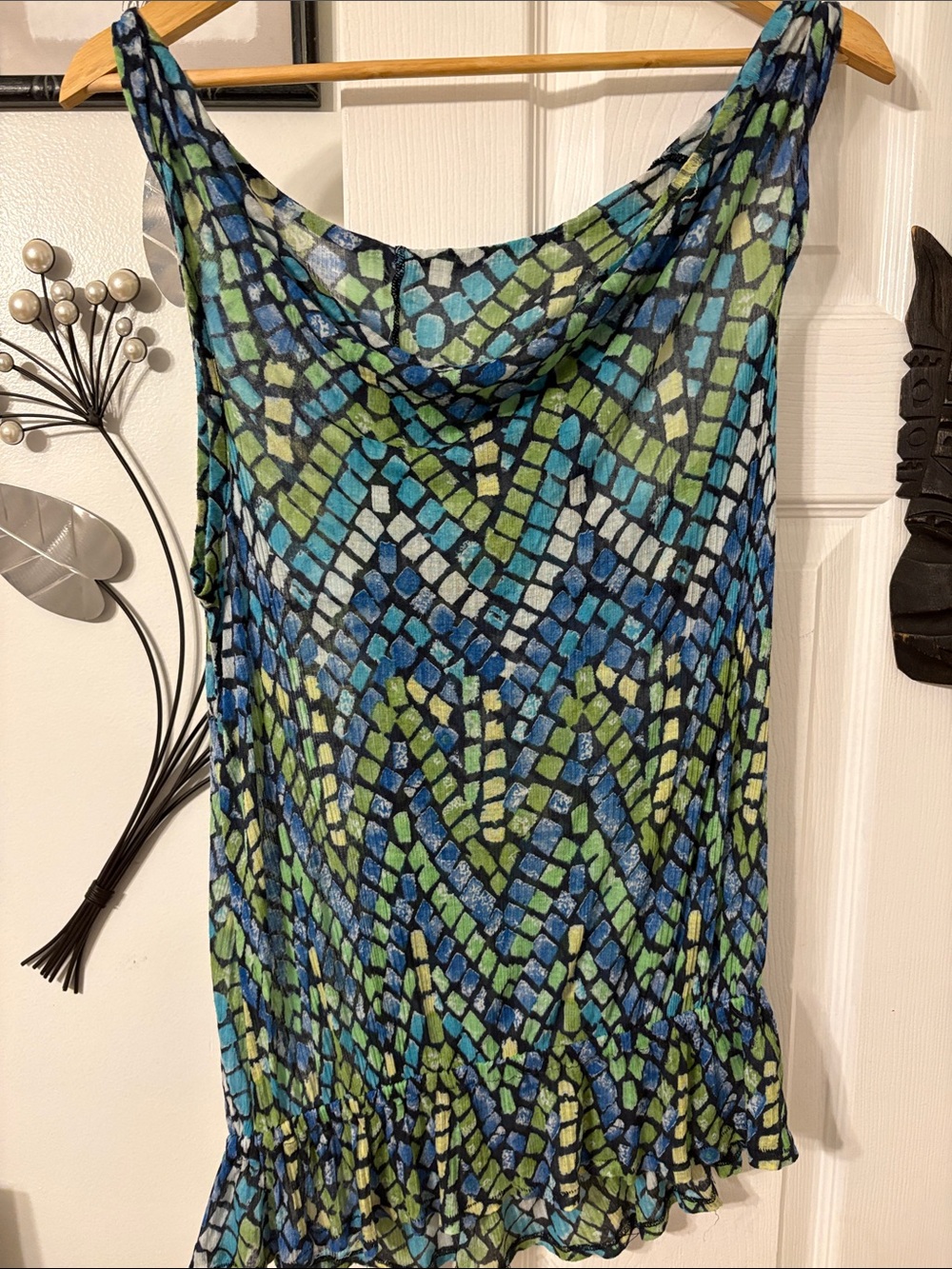 Free People Blue Green Printed Sheer Camisole
